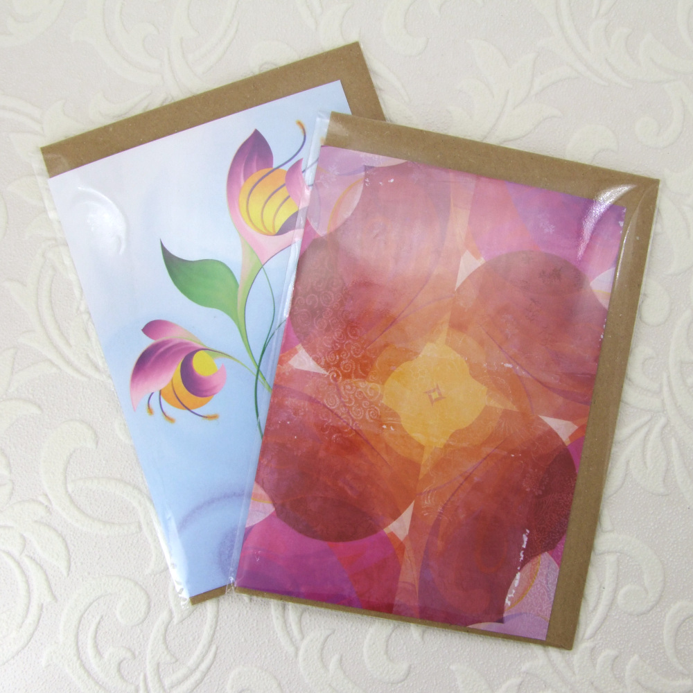 Two abstract floral cards